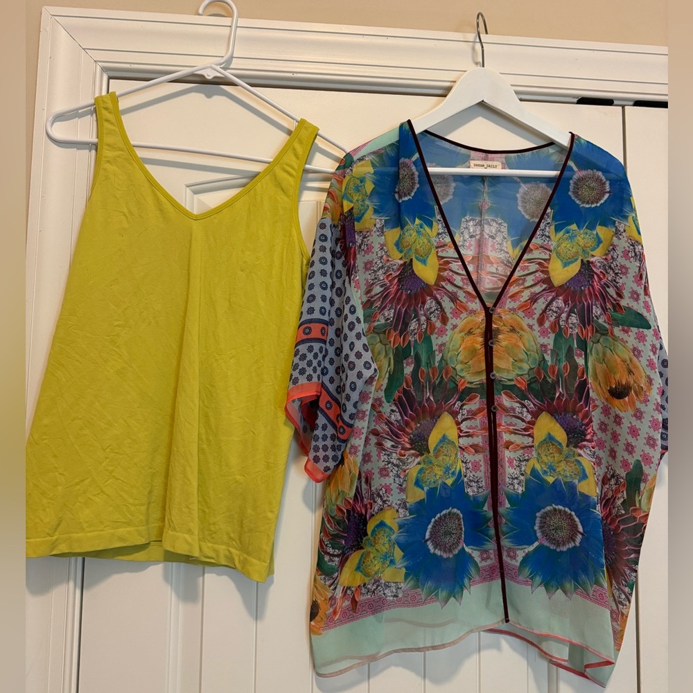ANTHROPOLOGIE Dream Daily Sheer Floral Blouse with Cami - L